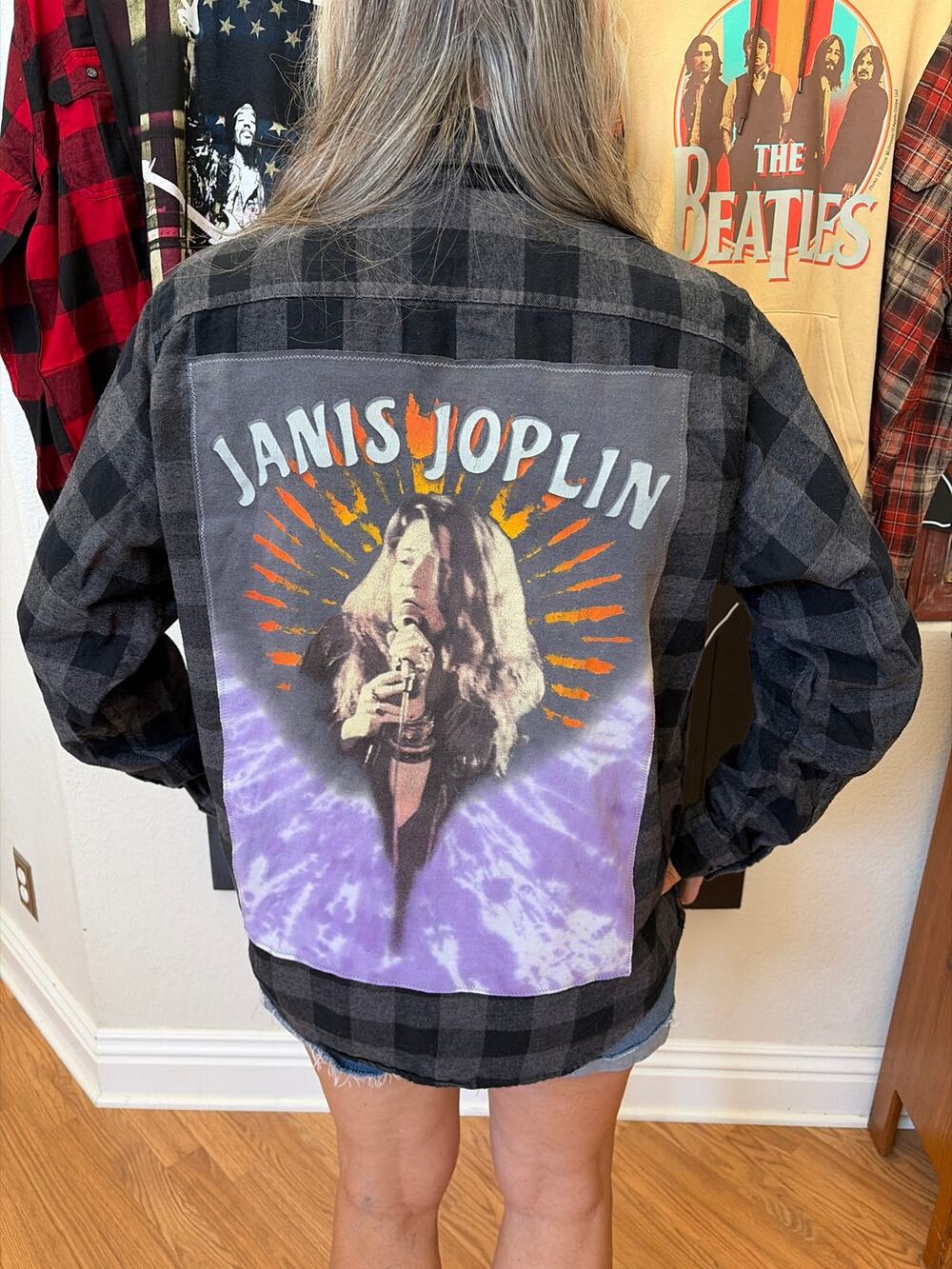 Janis Joplin Upcycled Flannel Shirt Unisex Size Large L